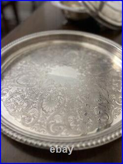 Large Vintage Antique Silver Plated Footed Butlers Serving Tray X 2