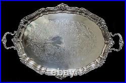 Large Vintage Gorham Rosewood Oval Silver Plated Waiter Butler Tea Serving Tray