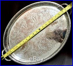 Large Vintage Ornate Intricate 21/54cm Cavalier Silver Plated Galleried Tray