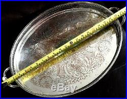 Large Vintage Ornate Intricate 21/54cm Cavalier Silver Plated Galleried Tray