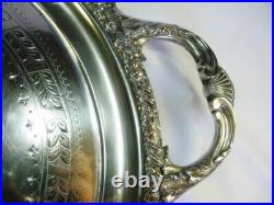 Large Vintage Silver Plate Serving Tray & Handles Victorian English Butler 70cm