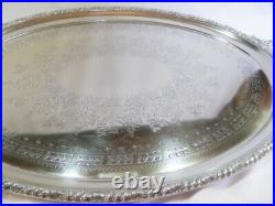 Large Vintage Silver Plate Serving Tray & Handles Victorian English Butler 70cm