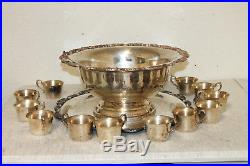 Large Vintage Silver Plate Towle Punch Bowl Set Handle Cups Ladle Tray