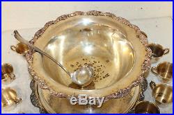 Large Vintage Silver Plate Towle Punch Bowl Set Handle Cups Ladle Tray