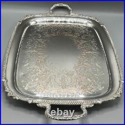 Large Vintage Silver Plated Butler Serving Tray with Handles English Sheffield