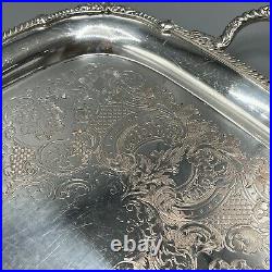 Large Vintage Silver Plated Butler Serving Tray with Handles English Sheffield