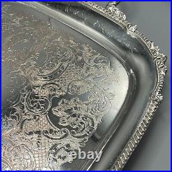 Large Vintage Silver Plated Butler Serving Tray with Handles English Sheffield