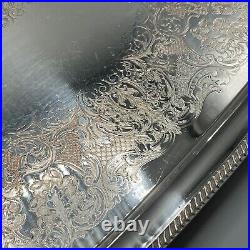 Large Vintage Silver Plated Butler Serving Tray with Handles English Sheffield