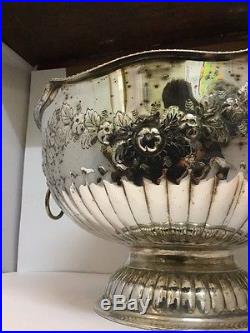 Large Vintage Silver on Copper Punch Bowl. Sheffield Plate. Lion Handles. Floral