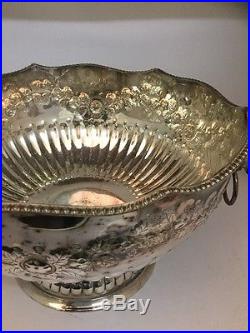 Large Vintage Silver on Copper Punch Bowl. Sheffield Plate. Lion Handles. Floral