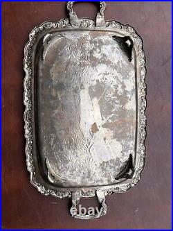 Large tray, silver plated rectangular dish on a leg, vintage plate