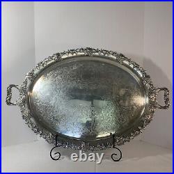 Lg Vintage Gorham Serving Tray Oval Silver Plated Waiter Butler 19.5x30 Footed