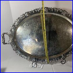 Lg Vintage Gorham Serving Tray Oval Silver Plated Waiter Butler 19.5x30 Footed