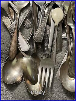 Lot Of Silverware Silver Plate Oneida Serving Spoon Fork Spoon Knife Vtg