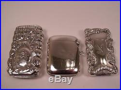 Lot of 2 Sterling Silver & 1 Silverplate Vintage/Antique Match Safe Holders