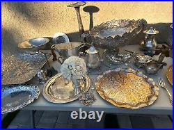 Lot of Vintage Silver Plated serving dishes, forks, knife, kettle, made in India