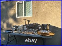 Lot of Vintage Silver Plated serving dishes, forks, knife, kettle, made in India