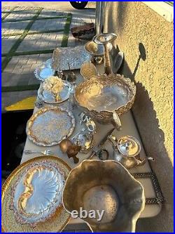 Lot of Vintage Silver Plated serving dishes, forks, knife, kettle, made in India