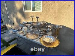 Lot of Vintage Silver Plated serving dishes, forks, knife, kettle, made in India