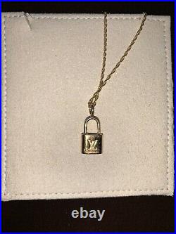 Louis Vuitton Mini Padlock Pendant Necklace Lock Gold Plated Sterling Silver 20