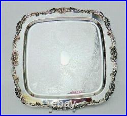 Lunt Silver Plate Footed Tray Ornate Eloquence Pattern, 16.5sq. FINE Vintage