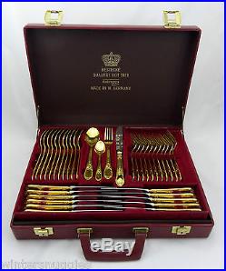 MAGNIFICENT VINTAGE 70PC CANTEEN 23K GOLD PLATED SOLINGEN CUTLERY FLATWARE VGC