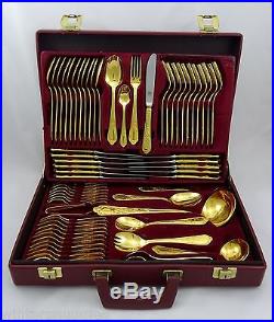 MAGNIFICENT VINTAGE 70PC CANTEEN 23K GOLD PLATED SOLINGEN CUTLERY FLATWARE VGC