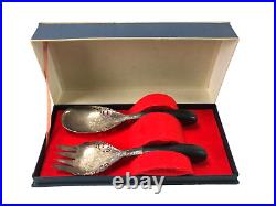 Malaysian Mohd Salleh Silver Plated Serving Fork & Spoon Vintage Post-1940