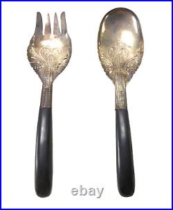 Malaysian Mohd Salleh Silver Plated Serving Fork & Spoon Vintage Post-1940