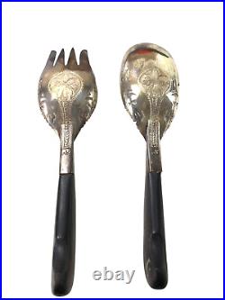 Malaysian Mohd Salleh Silver Plated Serving Fork & Spoon Vintage Post-1940