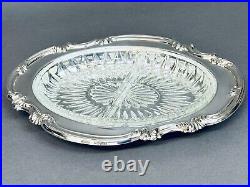 Marvelous Vintage Silver Plate Serving Dish with Divided Glass Insert By Gorham