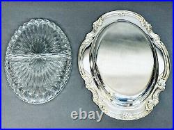 Marvelous Vintage Silver Plate Serving Dish with Divided Glass Insert By Gorham