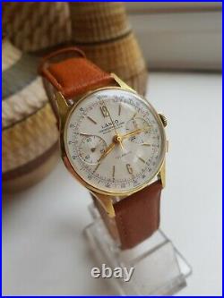 Mens Vintage Lanco Chronograph Suisse Gold Plated Watch Landeron 48 New Strap