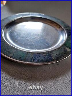 Mid Century Vintage Los Castillo Silverplate Green Blue Turquoise Inlay Plate