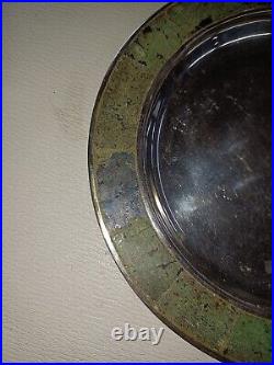 Mid Century Vintage Los Castillo Silverplate Green Blue Turquoise Inlay Plate