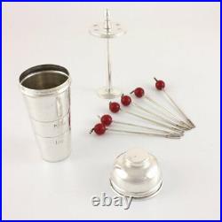 Miniature Cocktail Shaker, Cherry Picks & Measure Set. Small Silver Plate Sticks