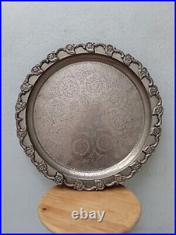 Moroccan Vintage Silver Nickel Tray Round