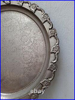 Moroccan Vintage Silver Nickel Tray Round