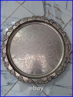 Moroccan Vintage Silver Nickel Tray Round