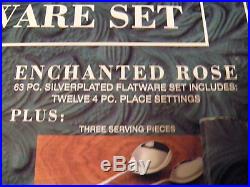 NEW Vintage Wm Rogers Piece Silver Plate Enchanted Rose Flatware Set 63 piece