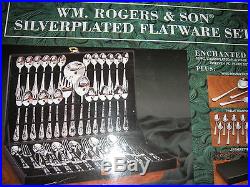 NEW Vintage Wm Rogers Piece Silver Plate Enchanted Rose Flatware Set 63 piece