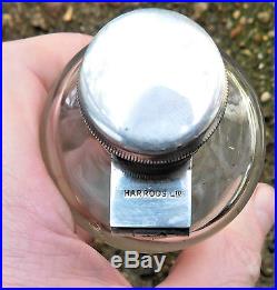 NO RESV Silver Plated HARRODS Captive Top Glass Hunting Flask John Yates Vintage
