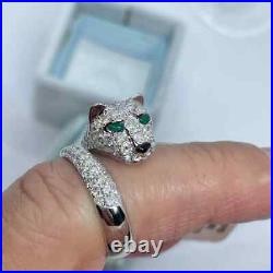 Natural 0.9Ct Marquise Emerald Panther Wedding Ring 14K White Gold Silver Plated