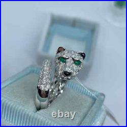 Natural 0.9Ct Marquise Emerald Panther Wedding Ring 14K White Gold Silver Plated