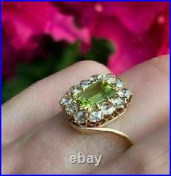 Natural 2.6Ct Emerald Peridot Halo Engagement Ring 14k Yellow Gold Silver Plated