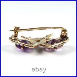 Natural Amethyst 2Ct Heart Cut Crowned Brooch Pin 14K Yellow Gold Silver Plated