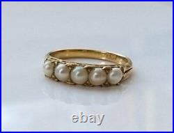 Natural Pearl 1Ct Round Five Stone Engagement Ring 14K Yellow Gold Silver Plated