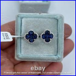 Natural Sapphire 2Ct Round Cut Clover Stud Earrings 14K White Gold Silver Plated