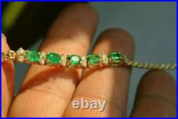 New 4.50Ct Oval Cut Natural Green Emerald Tennis Bracelet 14k Yellow Gold Plated