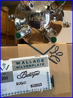 New MIB Vintage Wallace Baroque Silverplate Coffee Tea Cream Sugar Set